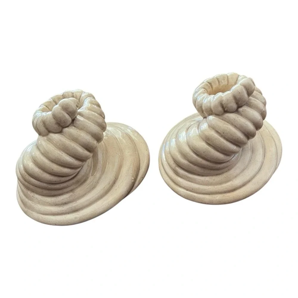 1981 Studio Pottery Ram Horn ceramic beige candelabra 3.5